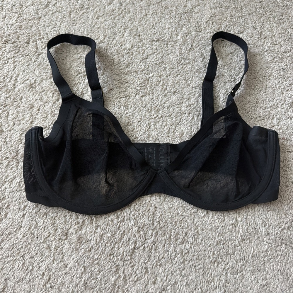 CUUP The Plunge Bra Unlined Sheer Mesh Underwire Black Women's 34E